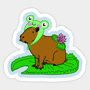 Capybara Sitting on a Lily Pad.. .In a Froggy Hat Sticker